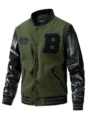 Men's Letter Patched Pocket Button Front Varsity Jacket