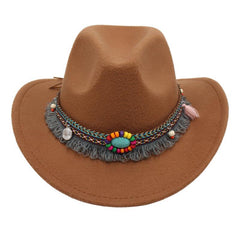Western Denim Tassel Turquoise Felt Jazz Hat