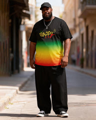 Big & Tall Men's Happy Gradient Reggae Color Print T-Shirt Pants Set