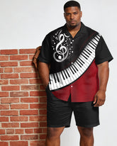 Big & Tall Men's Music Black & Red Guitar Print Short Sleeve Shirt Shorts Set