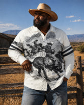 Big & Tall Men's Western-style Ink-Wash Horse Racing Print Long Sleeve Shirt