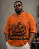Big & Tall Men's Devil Pumpkin Problem Solved Printed Collar Long Sleeve Shirt