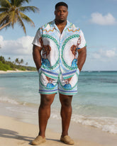 Large Size Men's Hawaiian Court Style Printed Short Sleeve Shirt Shorts Set