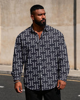 Big & Tall Men's Business Style Geometric Print Long Sleeve Shirt