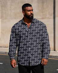 Big & Tall Men's Business Style Geometric Print Long Sleeve Shirt