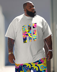 Men's Plus Size Casual Street Letter Print T-Shirt Trousers Suit