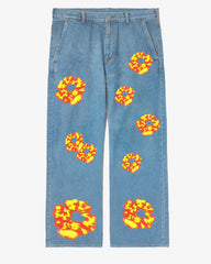 Plus Size Boys 2025 Fashion Street Flame Circle Print Jeans