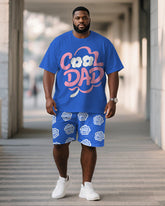 Men's Plus Size Father's Day Blue Cool Dad Text Print Short Sleeve T-Shirt Shorts Suit