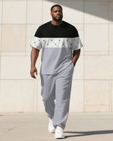 Men's Plus Size Diamond Color-block Printed T-shirt Trousers Suit
