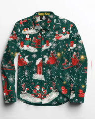 Green Christmas Long Sleeve Levers Shirt Men's Plus Size