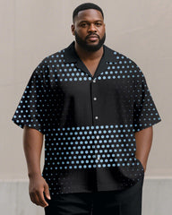 Men's Plus Size Black Poll Dot Print Short Sleeve Shirt Trousers Suit