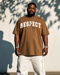 Men's Plus Size Brown Respect Large Slogan Print Short Sleeve T-Shirt