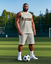 Men's Big & Tall Simple Tiger Fur SOCCER Football Printed Round Neck Vest and Shorts Set