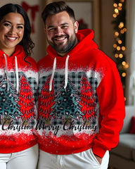 Couple's Plus Size Leopard Print Christmas Tree Long Sleeve Hoodie