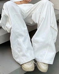 Women's Plus Size White Straight Tooling Loose Jeans