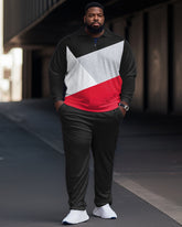 Men's Plus Size Color Block Graphic Simple Style Zip Shirt and Pants Two Piece Set