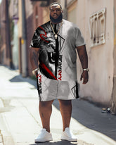 Big & Tall Men's Short Sleeve T-shirt & Shorts Set with Roaring Lion Print
