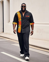 Big Boy Must-Have Fashion African Impression Totem Print Long Sleeve Shirt Trousers Suit