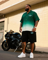 Big Men's Green Gradient White Micro Label Short Sleeve Shirt Shorts Suit