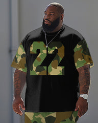 Men's Large Casual Camouflage Print T-Shirt Pants Set