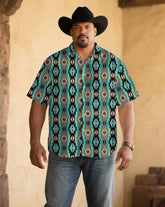 Men's Plus Size Western Denim-Print Short Sleeve Shirt