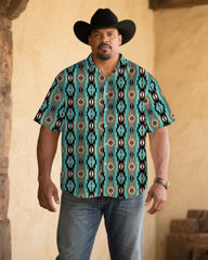 Men's Plus Size Western Denim-Print Short Sleeve Shirt