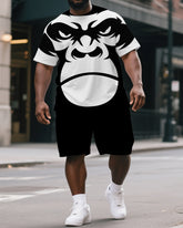 Big & Tall Men's Street Fashion Monkey Silhouette Print Casual Short-Sleeved T-shirt and Short Set