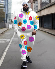 Men's Colorful Flowers Print Plus Size Hoodie Suit