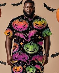 Halloween Pumpkin Casual Short-sleeved T-shirt Big Men's Set