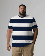 Big & Tall Men's Royal Blue Thick Stripes Fashion Men's And Women's Crewneck Short Sleeve T-Shirts & Covers Pants Pants Couple's Suit