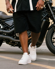 Big Man's Faith Cross White Strip Black Short Sleeve Shirt Shorts Suit