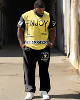 Men's Plus Size Colorblock Tee and Pants Set Casual Street Outfit