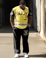 Men's Plus Size Colorblock Tee and Pants Set Casual Street Outfit