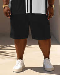 Big Men's Casual Simple Print Pocket Short Sleeve Shirt Shorts Set