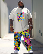 Men's Plus Size Casual Street Letter Print T-Shirt Trousers Suit