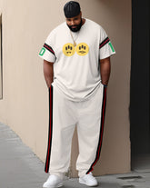 Men's Plus Size Striped Number 10 Short-sleeved T-shirt Trousers Suit