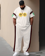 Men's Plus Size Striped Number 10 Short-sleeved T-shirt Trousers Suit