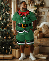 Big Guys Christmas Elf Cosplay Printed T-Shirt and Shorts Set
