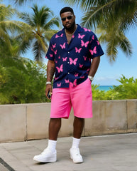 Big & Tall Men's Daily Leisure. Contrast Butterfly Shirt Shorts Suit