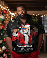 Men's Merry Christmas Santa Singer Plus Size Christmas Tree Short Sleeve Shirt