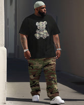 Street Bear Camo Print Big Men's Short Sleeve T-shirt 2-Piece Set