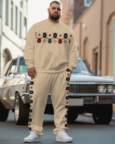 Men's Plus Size Simple Stitching Ethnic Pattern Sweatshirt Two-Piece Set