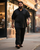 Big & Tall Men's Business Black Print Long Sleeve Shirt Trousers Suit