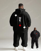 Men's Daily Casual Black Poker Print Big and Tall Hoodie Set