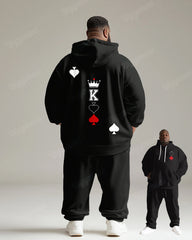 Men's Daily Casual Black Poker Print Big and Tall Hoodie Set