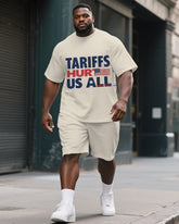 Men's Big & Tall TARIFFS HURT Saying Printed Casual Short Sleeve T-Shirt Short Two-Piece Suit
