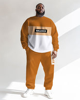 Men's Yellow Colorblock Letter Print Big & Tall Crewneck Sweatshirt Set