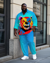 Big Men's Casual Fierce Splicing Bear Theme Gradient Effect Long Sleeve Shirt Pants Set