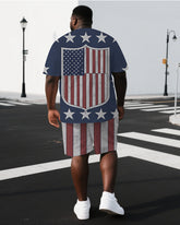 Big & Tall Men's Blue Independence Flag Inspired Logo Back Print Short-Sleeve T-shirt Shorts Set
