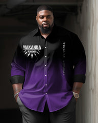 Men's Plus Size Black Wakanda Forever Long Sleeve Shirt